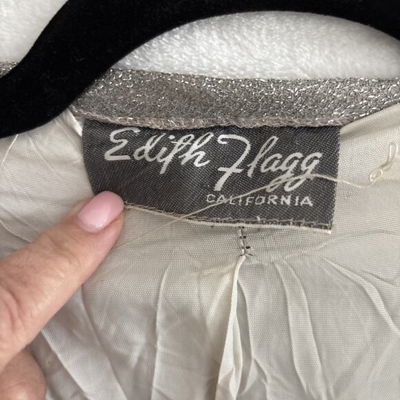Vintage Edith Flagg California Sequin Jacket Open Front Silver Sequins Disco - Picture 2 of 14